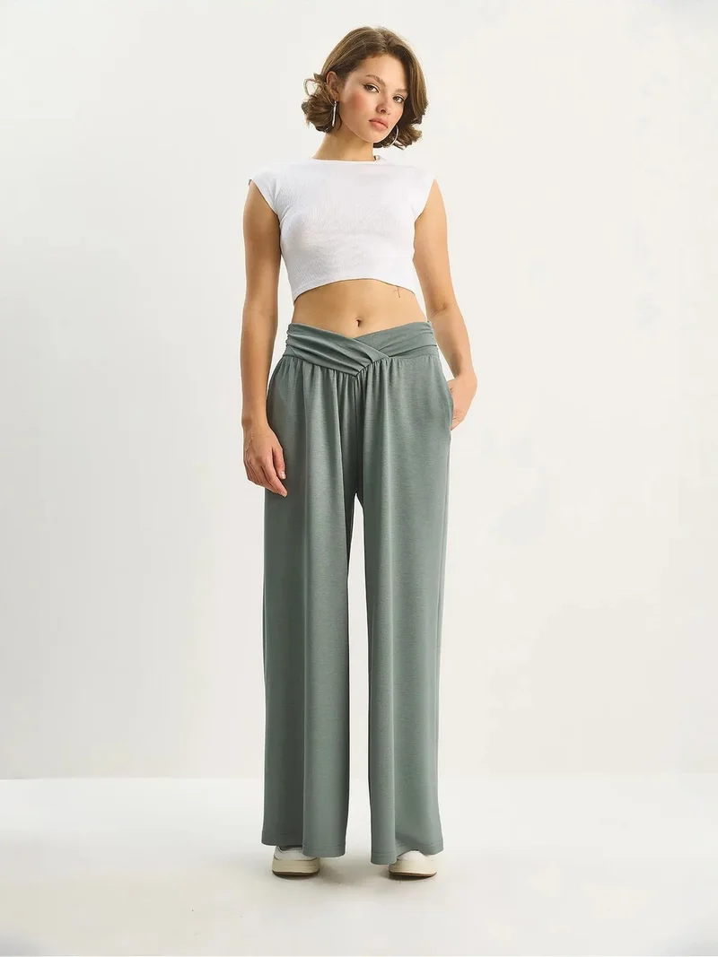 Bianco Lucci Mint Green LUCCI Arched Waist Palazzo Pants for Women | Best Price UAE